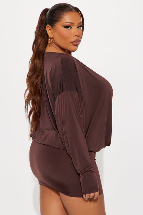 Odette Long Sleeve Mini Dress - Chocolate
