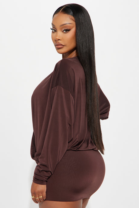 Odette Long Sleeve Mini Dress - Chocolate