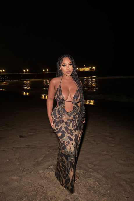 Tulum Nights Leopard Maxi Dress - Brown Combo