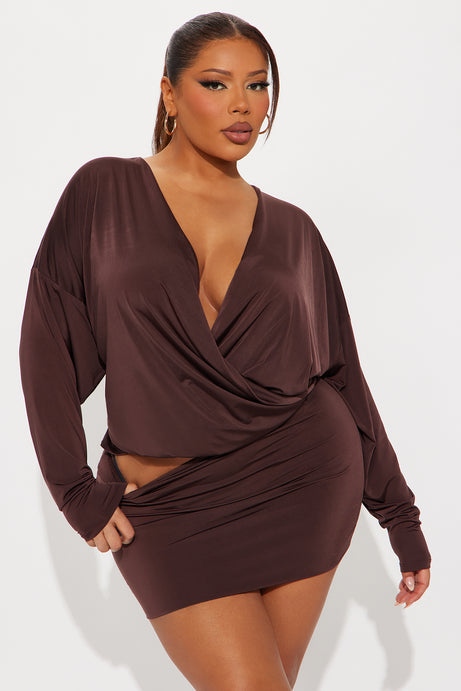 Odette Long Sleeve Mini Dress - Chocolate