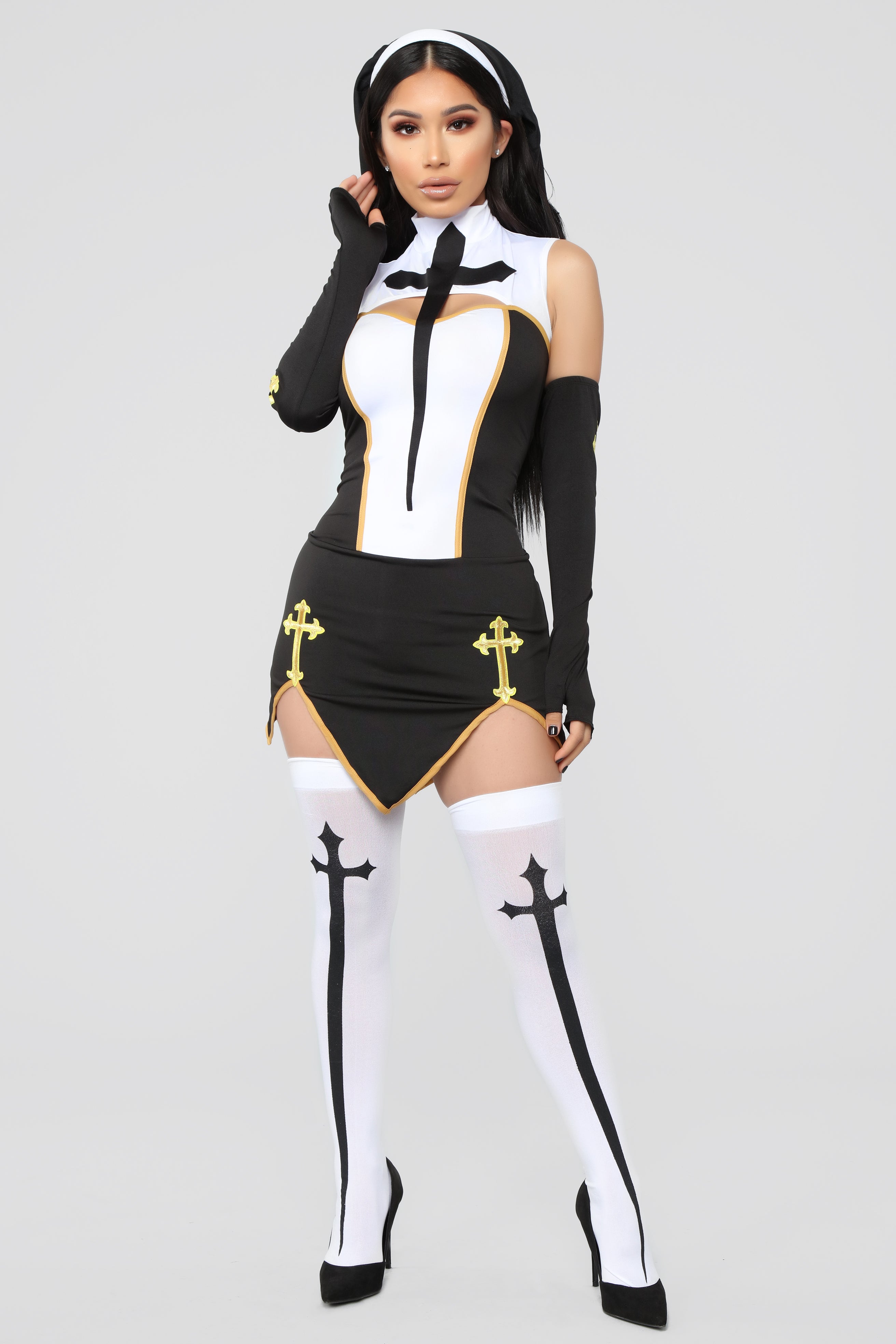 Bad Habits Nun 4 Piece Costume Set - Black/Combo