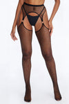 Suzette Ringed Fishnet Rhinestone Garter Thighs - Black