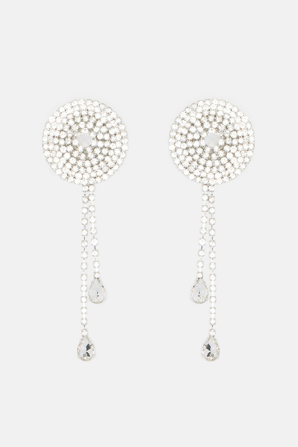 Vegas Showgirl Rhinestone Nipple Cover Pasties - Silver