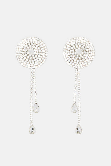Vegas Showgirl Rhinestone Nipple Cover Pasties - Silver