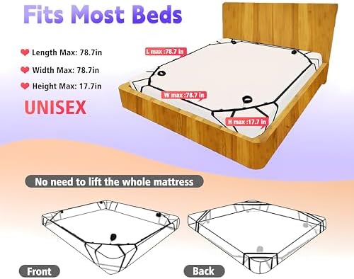 Sex Bondage BDSM Kit Bed Restraints Set, Super Easy Install Sex Rope Adjustable Straps, Sex Toys with Handcuffs Ankle Cuff for Adults Women Couples Game Pleasure (Black)|B0FR4YMQN3