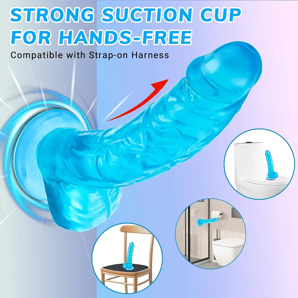 7-Inch Realistic Soft Blue Dildo with Suction Cup