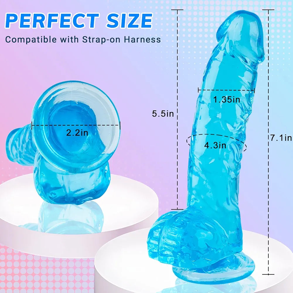 7-Inch Realistic Soft Blue Dildo with Suction Cup