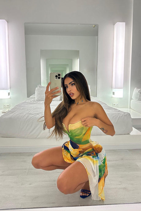 Staying Out Mesh Mini Dress - Green/combo